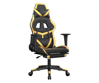 Gaming stol z oporo za noge črno in zlato umetno usnje