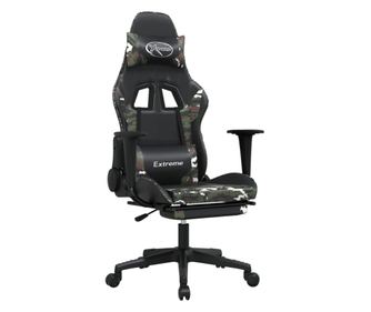 Masažni gaming stol z oporo za noge črn in kamuflažen um. usnje