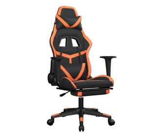 Gaming stol z oporo za noge črno in oranžno umetno usnje