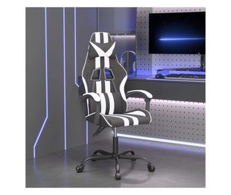 Otočná herní židle, černá a bílá, koženka