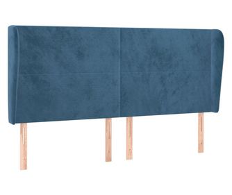 Горна табла за легло с уши, тъмносиня, 163x23x118/128 см кадифе