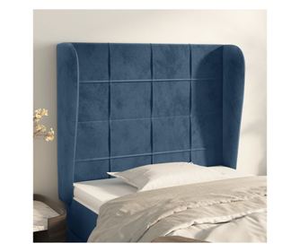 Синя табла за легло с крила 93x23x118/128см кадифе