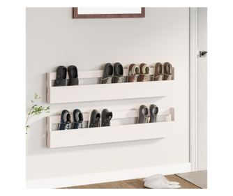 Pantofare de perete, 2 buc., alb, 110x9x23 cm, lemn masiv pin