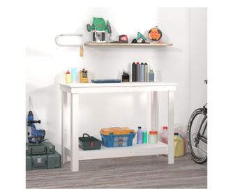 Banc de lucru, alb, 110x50x80 cm, lemn masiv pin