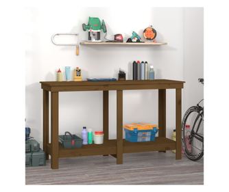 Banc de lucru, maro miere, 140x50x80 cm, lemn masiv pin