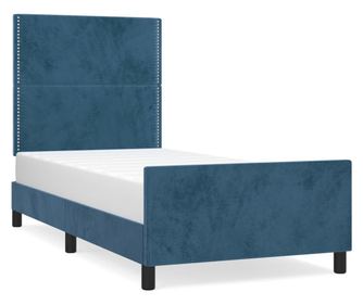 Рамка за легло с табла, тъмносиня, 90x190 см, кадифе