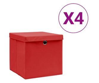 Кутии за съхранение с капаци 4 бр 28x28x28 см червени