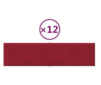 Стенни панели, 12 бр, виненочервени, 60x15 см, плат, 1,08 м²