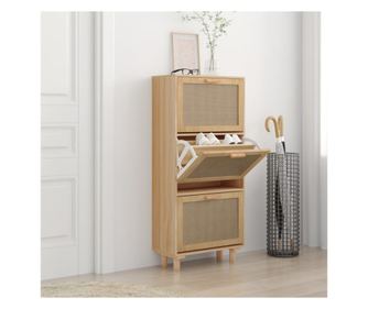 Omaza za čevlje, rjava, 52x25x115 cm, les z umetno strukturo in naravni ratan