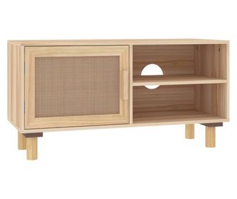ТВ шкаф, кафяв, 80x30x40 см, бор масив и естествен ратан