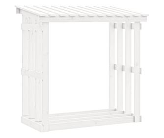 Stojalo za drva belo 108x64,5x109 cm trdna borovina