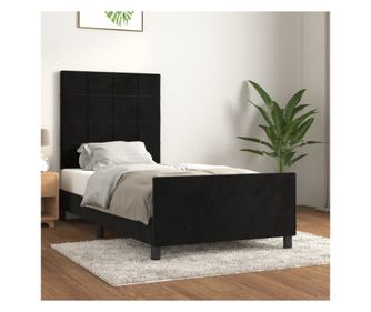 Рамка за легло с табла, черна, 90x190 см, кадифе