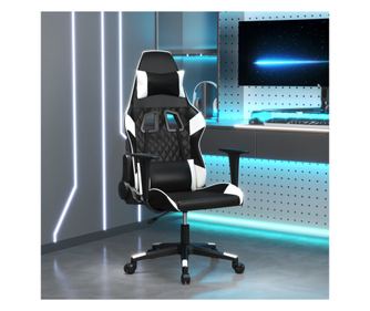 Herní masážní křeslo, černobílé, z umělé kůže