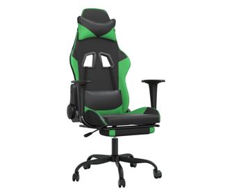 Masažni gaming stol z oporo za noge črno in zeleno umetno usnje