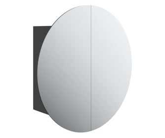 Kupaonski ormarić s okruglim ogledalom LED crni 40x40x17,5 cm