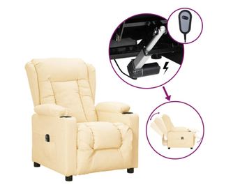 Električni zložljiv naslonjač, krem, ekološka usnja