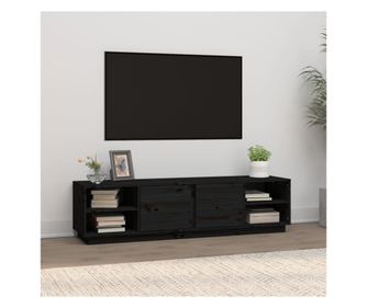 TV komoda, crna, 156x40x40 cm, masivno borovo drvo