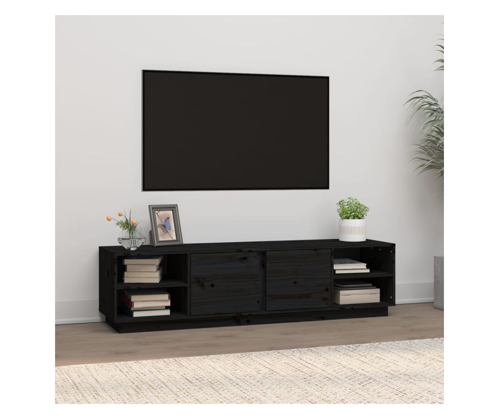 TV-szekrny, fekete, 156x40x40 cm, tmr fenyfa