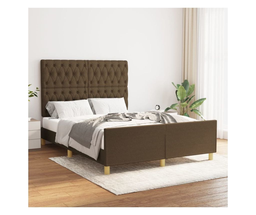 Okvir za krevet s uzglavljem, tamnosmeđi, 140x200 cm, tekstil