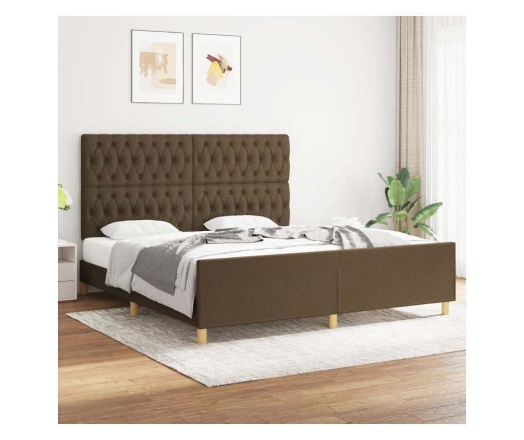 Okvir za krevet s uzglavljem, tamnosmeđi, 180x200 cm, tekstil