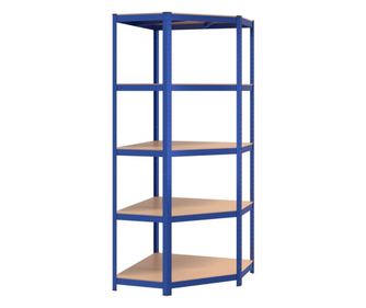 vidaXL Raft de colț cu 5 niveluri, albastru, oțel și lemn prelucrat