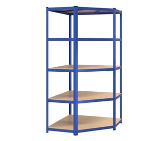 vidaXL Raft de colț cu 5 niveluri, albastru, oțel și lemn prelucrat