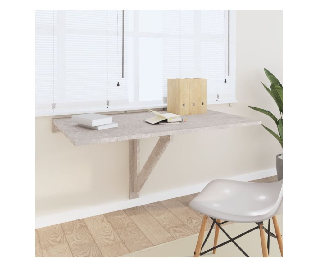 Hajthat fali asztal, betonhats szrke, 100x60x56 cm, kompozit fa