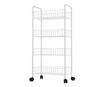 Etajera metalica Pufo tip carucior cu 4 rafturi si roti, multifunctionala, 38 x 26 x 86 cm, alb