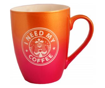 Pufo Need Coffee kerámia bögre, teához, kávéhoz, gyümölcslevekhez, 360 ml, narancssárga/rózsaszín