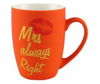 Matt Pufo Mrs Right kerámia bögre, kávéhoz vagy teához, 360 ml, narancs
