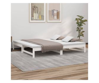 Разтегателно единично легло, бяло, 2x(80x200) см, масивна борова дървесина