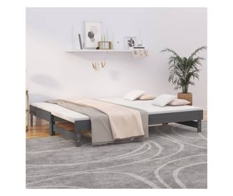 Разтегателно легло ден, сиво, 2x(80x200) см, масивна борова дървесина