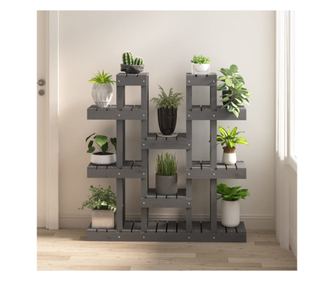 Стойка за растения, сив, 104,5x25x109,5 см, масивно дърво бор