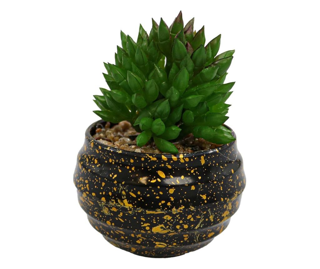 Kerek váza zamatos növénnyel, zöld, műanyag, 9Cm