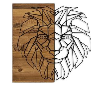 Decoratiune de perete Deco Art Studio Casa, Lemn si metal, Design Lion, 47,5 x 58 x 3 cm, Maro nuc/Negru