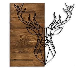 Decoratiune de perete Deco Art Studio Casa, Lemn si metal, Design Cerb, 56 x 58 x 3 cm, Maro nuc/Negru