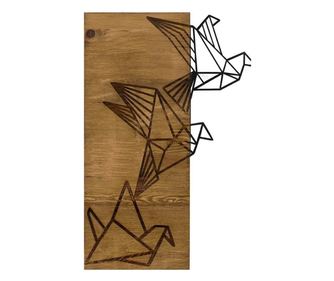 Decoratiune de perete Deco Art Studio Casa, Lemn si metal, Design Pasari,47 x 58 x 3 cm, Maro nuc/Negru
