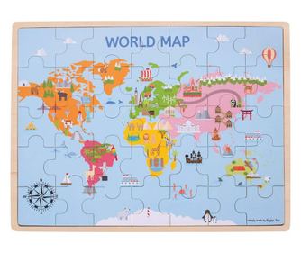 Puzzle din lemn - Harta lumii (35 piese)