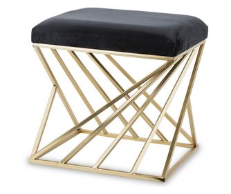 Taburet cadru metalic auriu, sezut catifea neagra, 47x46x46 cm