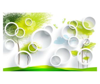 Öntapadó és mosható falfestmény Fák és körök, 300 x 250 cm