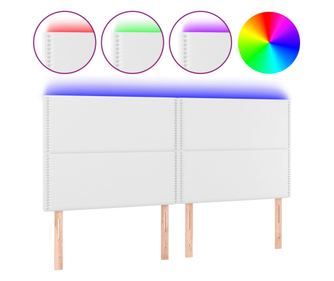 LED горна табла за легло, бяла, 200x5x118/128см изкуствена кожа