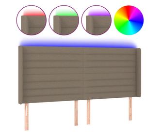 LED горна табла за легло, таупе, 203x16x118/128 см, плат