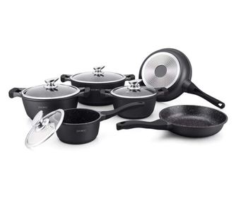 Royalty Line RL-BS1010M Öntöttvas edénykészlet, 10 részes, indukciós, márvány bevonattal, fekete