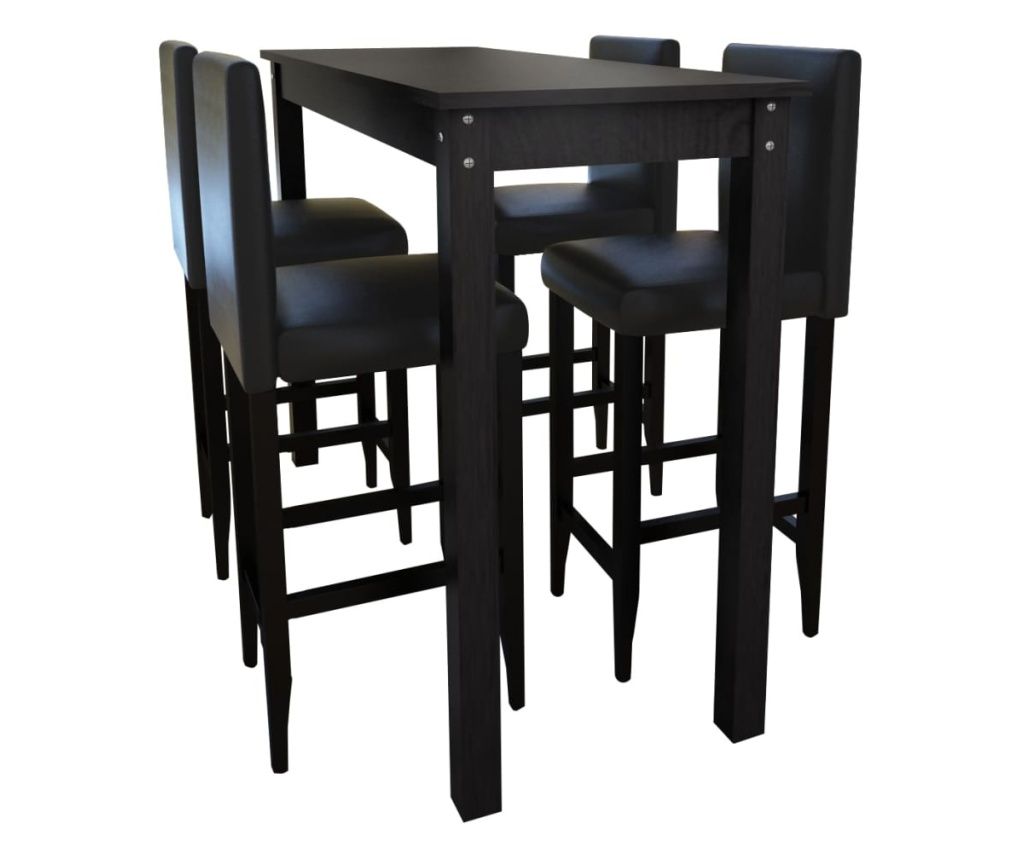 Bar miza s 4 črnimi barskimi stoli