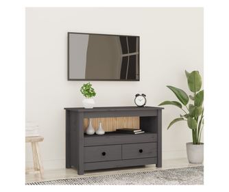 ТВ шкаф, сив, 79x35x52 см, масивна борна дървесина