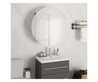 LED kerek fürdőszobai tükrös szekrény, szürke, 47x47x17,5 cm