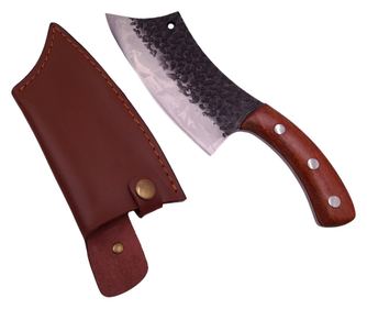 Mesarski nož IdeallStore, ročno izdelan, Destiny Cooking, 25,5 cm, lesen ročaj, usnjena nožnica