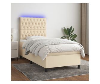 Легло с пружини, матрак и LED, кремаво, 100x200 см, текстил