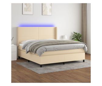 Легло с пружини, матрак и LED, кремаво, 160х200 см, текстил