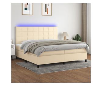 Легло с пружини, матрак и LED, кремаво, 200х200 см, текстил